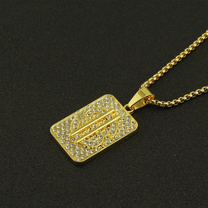 Pendentif <span class=keywords><strong>en</strong></span> forme de dollar incrusté de diamants, style tyran local, collier de marque <span class=keywords><strong>militaire</strong></span>, pendentif hip-hop cool et atmosphérique - Product Image 4