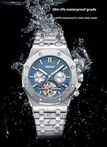 Montre mécanique automatique pour homme KINYUED, bracelet en acier inoxydable, résistante à l'eau 3BAR, affichage lumineux, luxe, mode - Product Image 4