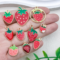 DIY Zinklegering Sieraden Accessoires KC Goudgeplateerde Olie-Drop Aardbei Fruit Hangertjes Sleutelhangers Oorbellen Ketting Charms