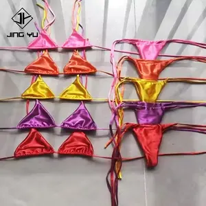 Produttore di costumi da bagno costumi da bagno personalizzati set bikini da donna di lusso in raso lucido stringa bikini costumi da bagno 2024