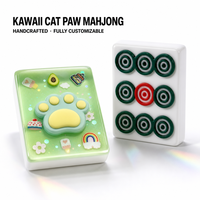 Set Mahjong Buatan Tangan Khusus Ubin Resin Hijau Cakar Kucing 3D Kawaii Bunga Pelangi Berkilau Logo Pribadi Hadiah Ulang Tahun untuk Anak Perempuan