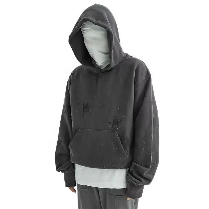 Wholesale Custom OEM Mens Vintage Hoodie Custom Blank Hoody Sweatshirts Distressed Grey Hoodie