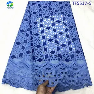 Commercio all'ingrosso di tipo quadrato nigeriano tessuto svizzero del merletto blu del cotone africano tessuto di pizzo secco