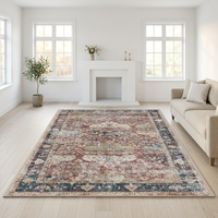 Waschbarer Kunstkaschmir-Teppich mit Vintage-Print, Weicher Akzent-Teppich für Schlafzimmer und Wohnzimmer, Maßgefertigtes Persisches Design