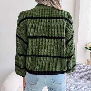 Pull tricoté décontracté à col rond pour <span class=keywords><strong>femme</strong></span>, manches longues bouffantes, rayé, col montant, collection automne-hiver – Grande Vente - Product Image 6
