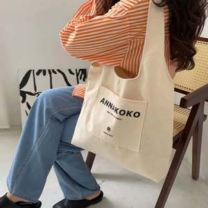 กระเป๋าผ้าแคนวาสออร์แกนิคพิมพ์โลโก้ตามสั่ง รีไซเคิลได้ พับเก็บได้ ลายตัวอักษร สำหรับชีวิตประจำวัน - Product Image 3