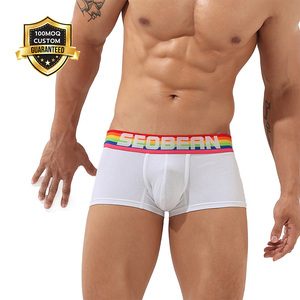 Calzoncillos bóxer de algodón blanco al por mayor, ropa interior para hombre con bolsa en U transpirable y cómoda con cintura de arcoíris - Product Image 1