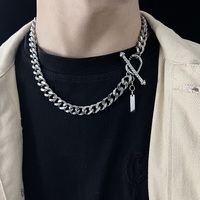VAF COOL! Collier chaîne cubaine personnalisé de 45 cm/50 cm avec fermoir à chaîne large et zircon diamanté, boucle OT en acier inoxydable pour homme