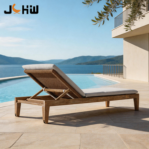 Chaise longue de luxe en teck pour l'extérieur avec coussins résistants aux UV en corde, pour usage hôtelier, inclus - Product Image 3