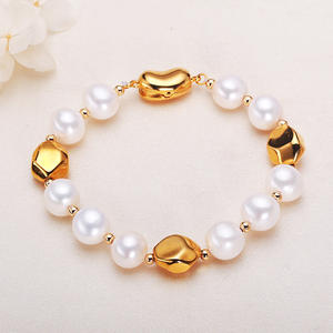 Bracelet en perles d'eau douce authentiques de Zhuji Jewelry, bracelet en acier titane géométrique personnalisé, chaîne à maillons tendance - Product Image 1