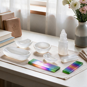Cuenco <span class=keywords><strong>de</strong></span> Selenita, <span class=keywords><strong>Piedra</strong></span> Natural Curativa, Plato <span class=keywords><strong>de</strong></span> Cristal Blanco Hecho a Mano para Decoración Feng Shui, Venta al Por Mayor - Product Image 4