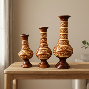 Juego de 3 maceteros decorativos de madera de mango hechos a mano para exhibición en mesa de jardín y decoración interior del hogar. - Product Image 4