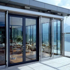 Porte pliante extérieure en aluminium antivol imperméable à l'eau fenêtre d'impact d'ouragan double verre