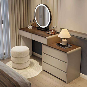 New Bedroom Dresser Walnut Color Panel Makeup <b>Table</b> Bedside Chest <b>Drawers</b> Integrated Modern Minimalist Desk Skirting <b>with</b> <b>Mirror</b> - Product Image 1