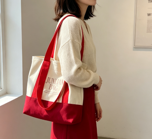 Custom with Logo Printing Blank Tote with Pocket Length <b>Handle</b> Medium Cotton Canvas Tote Bag with Ribbon Rope - Product Image 1