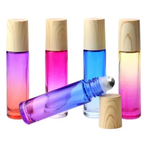 customized roller bottles gradient color glass 10ml roller bottle essential oil bottle with wood grain cover