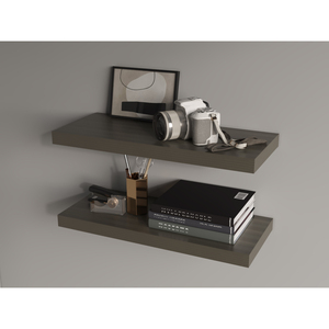 Iva <b>Floating</b> Shelf In Melamine Smokey Oak X2 Wall Display Shelves - Product Image 6