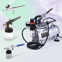 Kit de pistolet aérographe portable à double action, alimentation par gravité, compresseur à piston unique, moteur sans huile, refroidissement par air, pour la peinture de modèles