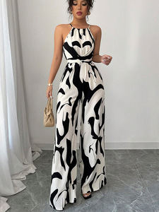 <span class=keywords><strong>Combinaison</strong></span> d'été pour femme à motif zèbre, coupe ample, bretelles spaghetti, décontractée, avec lacets, <span class=keywords><strong>pantalon</strong></span> large pour les soirées - Product Image 2