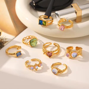 خواتم فاخرة للنساء من الفولاذ المقاوم للصدأ المطلي بالذهب عيار 18 قيراط، مقاومة للصدأ، بتصميم أحجار كريمة ملونة من الزركونيا المكعبة من كيتي - Product Image 4