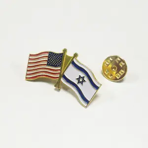 Banhado a ouro esmalte macio país bandeira cruz pin crachá DIY para diferente país American Israel combinado amizade lapela pin