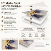 Panneau mural décoratif en PVC brillant MORLENX Blue Gold Feather UV Board pour la décoration intérieure de chambres d'hôtel de luxe