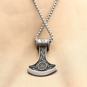 Thor's Hammer Pendant <b>Titanium</b> Steel Men's Necklace Retro Punk Style Everyday Wear 280590 - Product Image 4