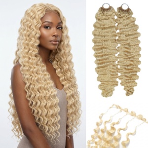 Cheveux humains bouclés birmans doublement étirés FH, pour tresses au crochet, avec nœuds miracle # Tresses en cheveux humains couleur blonde 613 avec pointes effilées pour crochet - Product Image 1