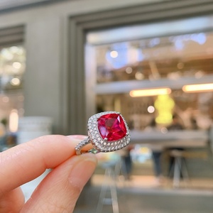 Fashion 12*12mm Red Zircon Princess Cut Vintage Wedding <b>Earrings</b> Ring Eco-friendly Brass Red Bridal Jewellery 3Pcs <b>Sets</b> - Product Image 4
