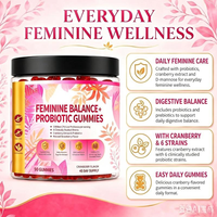 Gummies Probiotiques Véganes Sans Sucre pour Femmes, Canneberge, Soutien de l'Équilibre Intestinal et Féminin