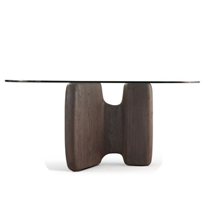 Tavolo da Pranzo di Alta Gamma Unico e Moderno <span class=keywords><strong>in</strong></span> <span class=keywords><strong>Legno</strong></span> Massello Fatto a Mano 6 Posti Rettangolare con Piano <span class=keywords><strong>in</strong></span> Vetro Temperato Arredamento per Soggiorno - Product Image 2