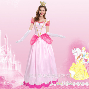 Costume de princesse rose pour femmes, robe de cosplay avec couronne et gants, tenue de fête sur scène - Product Image 2
