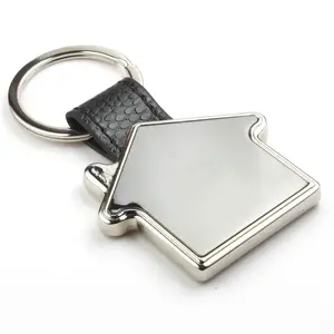 Металлический брелок для ключей, оптовая продажа, заводской логотип на заказ, высококачественный пустой металлический брелок в форме дома