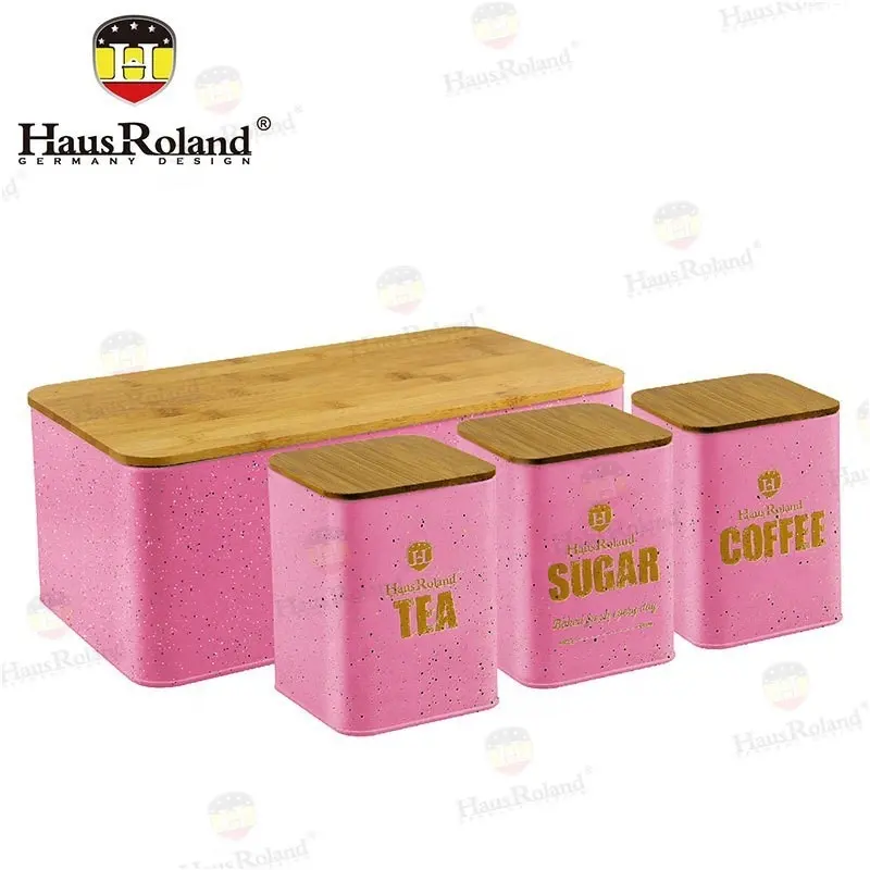 Hausroland Grote Verticale Roze Broodtrommel Metalen Brood Bamboe Container Set Brooddoos