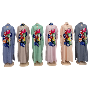 Nuovo Abito Musulmano da Donna a Righe Stampato, Manica Corta, Vestito Casual Largo - Product Image 2