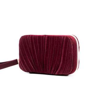 Luxury Bag - Wine Red Velvet <b>Makeup</b> <b>Box</b> with <b>Makeup</b> Brushes. Velvet Pleated Fashionable Hand-held <b>Makeup</b> <b>Box</b>. - Product Image 2
