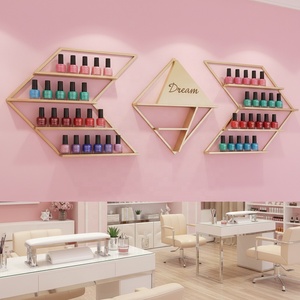 Estante de pared con forma de diamante para esmaltes de uñas, organizador geométrico flotante para exhibición y almacenamiento, ideal para salones de manicura. - Product Image 1