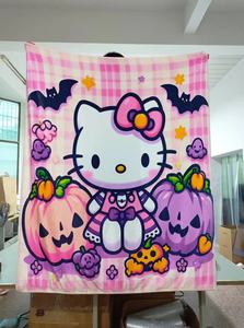 Free Mock up Custom Design Add Free Wash Mark <strong>Kitty</strong> Anime Cartoon Halloween Spider Web Gray Organic Children Flannel <strong>Blanket</strong> - Product Image 3