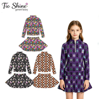 Ensemble de vêtements pour filles à manches longues avec imprimés d'Halloween, ensemble jupe deux pièces, ensemble de vêtements pour bébés, tout-petits et adolescentes