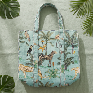 Handblock <b>Print</b> Quilted Cotton Tote Bag Eco Friendly Washable Reusable Handmade Shopping Carry Bag Zip Closure Pocket Soft - Product Image 3