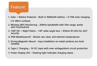 Caméra extérieure sans fil alimentée par énergie solaire HD 720P avec vision nocturne, étanche IP68, système de caméra de sécurité intelligente