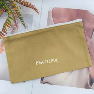 Wholesale 13*21cm Grey Custom Logo Cotton Zipper <b>Sewing</b> Tool <b>Bags</b> Fashion Style Clothing Patch Cotton Pouch <b>Bags</b> - Product Image 5