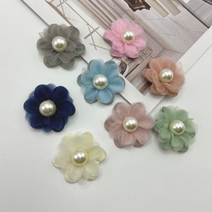 Accesorios de tela con flores y perlas, malla plana para ropa, tocados, zapatos, sombreros, manualidades florales - Product Image 2