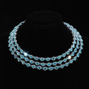 3 שורות משוכות יהלומים כחולות שרשראות נשים כלה כלה כלה קריסטל צ 'וקר שרשרת טניס מסיבה - Product Image 3