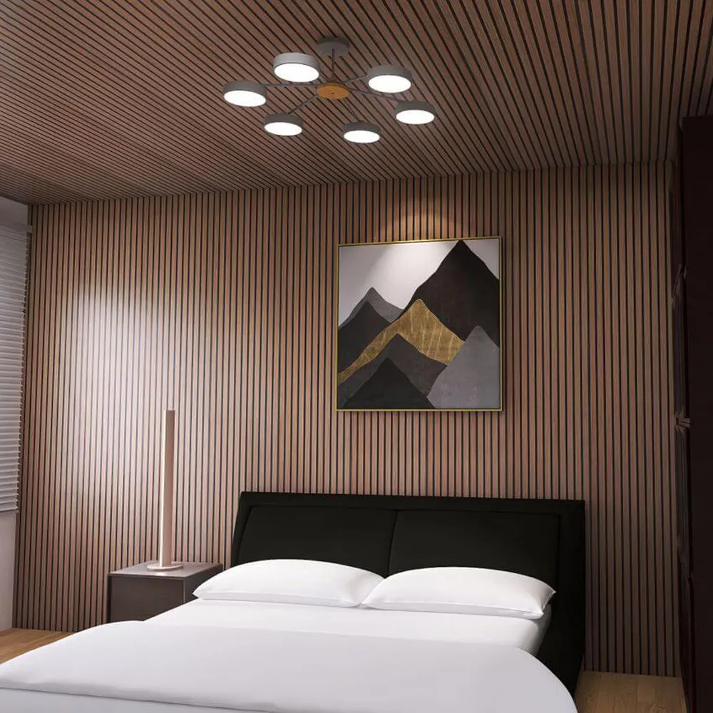 Paneles de revestimiento de madera para pared, listones de revestimiento de madera de color negro que absorbe el sonido