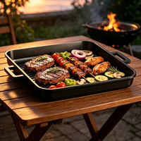 Plaque de cuisson carrée 34x34CM légère en fonte d'aluminium antiadhésive effet marbre, pour grillades, barbecue et four hollandais