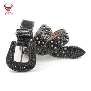Diseñador de Bling vaquero occidental cuero remache cinturón de cinco estrellas Diamante tachonado negro cinturones con piedras BB <span class=keywords><strong>Simon</strong></span> - Product Image 1