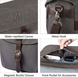 Sac photo gratuit, sacoche en toile pour appareil photo reflex numérique, sac à bandoulière rembourré vintage avec housse de pluie pour femmes et hommes, noir - Product Image 5