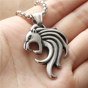 Men's Stainless Steel <b>Wolf</b> Head Pendant <b>Necklace</b> Retro Punk Style Animal Shape Geometric Design 190115 - Product Image 3