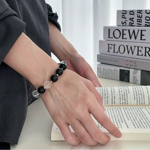 S925 Sterling Silver Black Agate White Crystal <b>Bracelet</b> <b>Ball</b> Shape Unisex Everyday Wear - Product Image 5